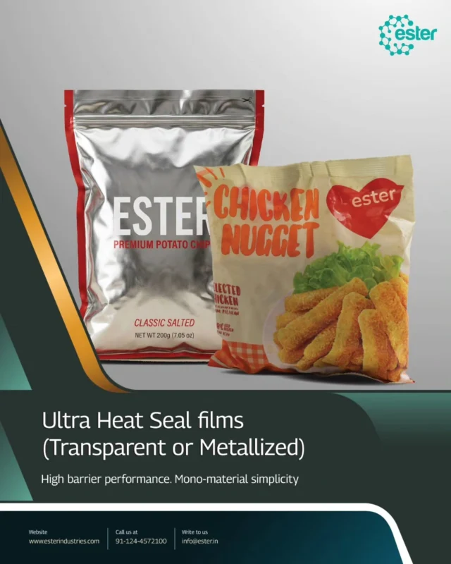 When barrier performance meets mono-material simplicity, you get packaging that truly delivers. 

Our Ultra Heat Seal Films - available in both transparent and metallized variants, are engineered for high-demand applications. Whether it's snack packaging, frozen foods, or fragrance protection for perfume tissues and mosquito mats, these films are built to perform where it matters most. 

Come meet the team at interpack 2026 - Hall 7, Level 1, Stand C20. We'd love to walk you through what these films can do for your packaging line. 

#Interpack2026 #EsterIndustries #HeatSealFilms #MetallizedFilms #BarrierPackaging