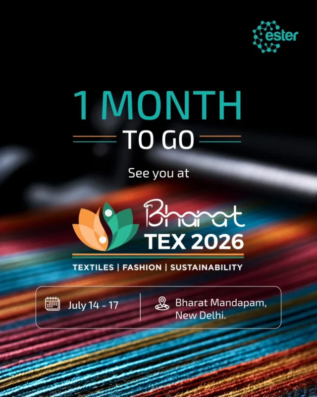 One month to go until Bharat Tex 2026.

From performance-driven Specialty Polymers to innovative Polyester Films solutions, we're excited to bring Ester's textile solutions to one of the industry's biggest global platforms.

📍 Bharat Mandapam, New Delhi
📅 14–17 July 2026

Come meet us and explore what's next for the textile industry.

#BharatTex2026 #Textiles #TextileIndustry #Ester